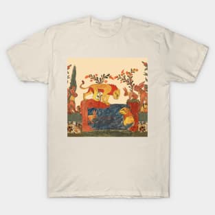 FOREST ANIMALS ,LIONS AND HARES  AMONG FLOWERS AND GREEN LEAVES T-Shirt